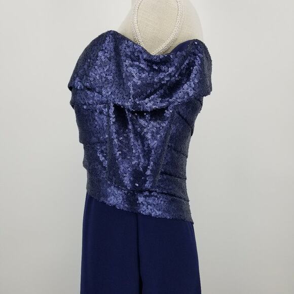 Rene Ruiz Collection Evening Dress 4 Sequins Off The Shoulder Column Navy Blue - Picture 8 of 16
